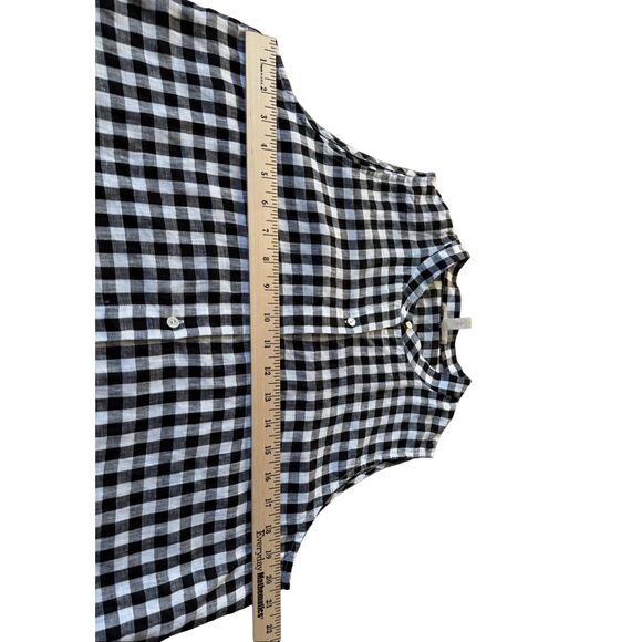 Eileen Fisher Mandarin Collar Linen Gingham Tunic Top size Medium Sleeveless Che - Picture 6 of 8